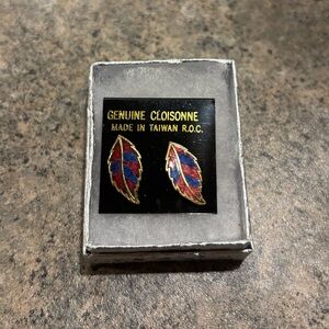 Vintage Cloisonné Leaf Earrings